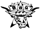 Black and white logo of a cow with 'Big Nath's BBQ' text on a white background